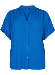 Kortermet viskoseskjorte med V-hals, Classic Blue