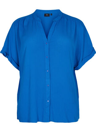 Kortermet viskoseskjorte med V-hals, Classic Blue, Packshot image number 0