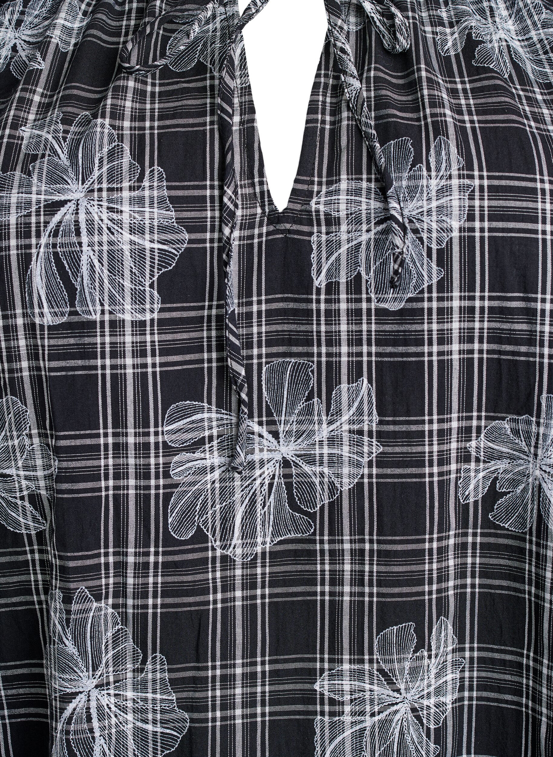 Zizzi Kort kjole med rutet og blomstertrykk, Svart, Packshot image number 2