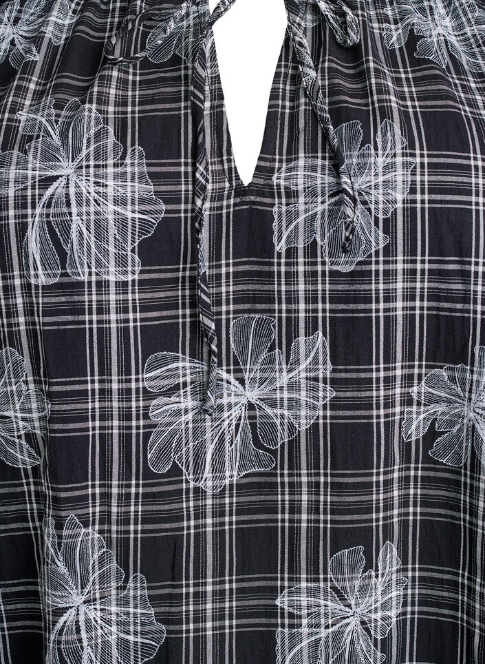Kort kjole med rutet og blomstertrykk, Svart, Packshot image number 2