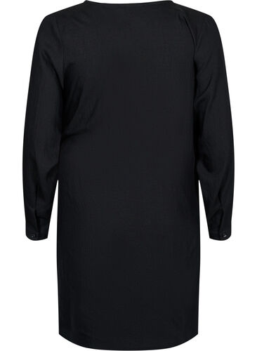 Viskosekjole med lange ermer og slå-om-look, Black, Packshot image number 1