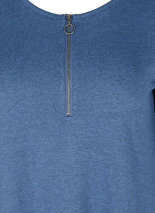 Bluse med 3/4-ermer og glidelås, Colony Blue Melange, Packshot image number 2