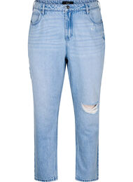 Mille Mom fit jeans med distressed detaljer, Bl&aring;