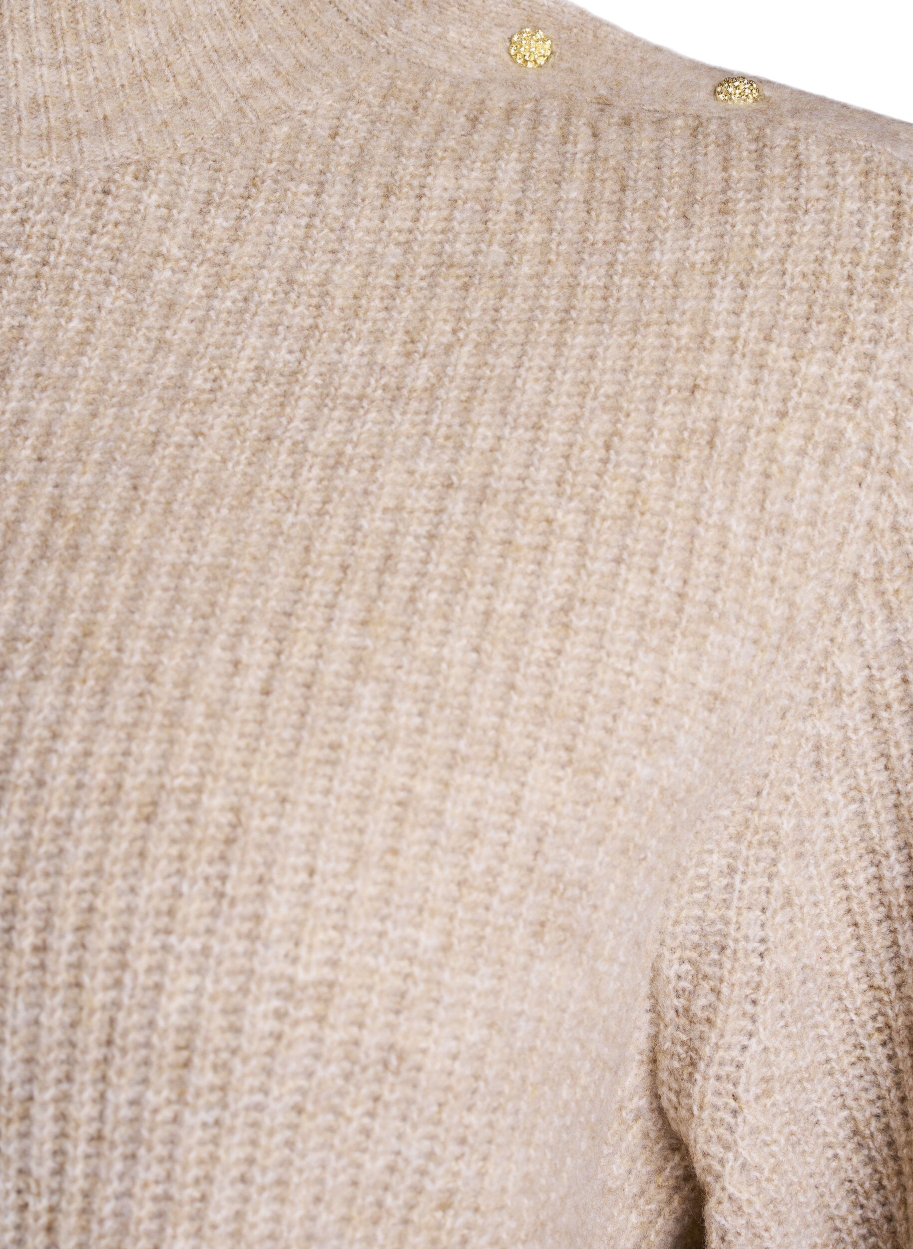 ZizziRibbestrikket genser med puffede ermer og knapper, Beige, Packshot image number 2