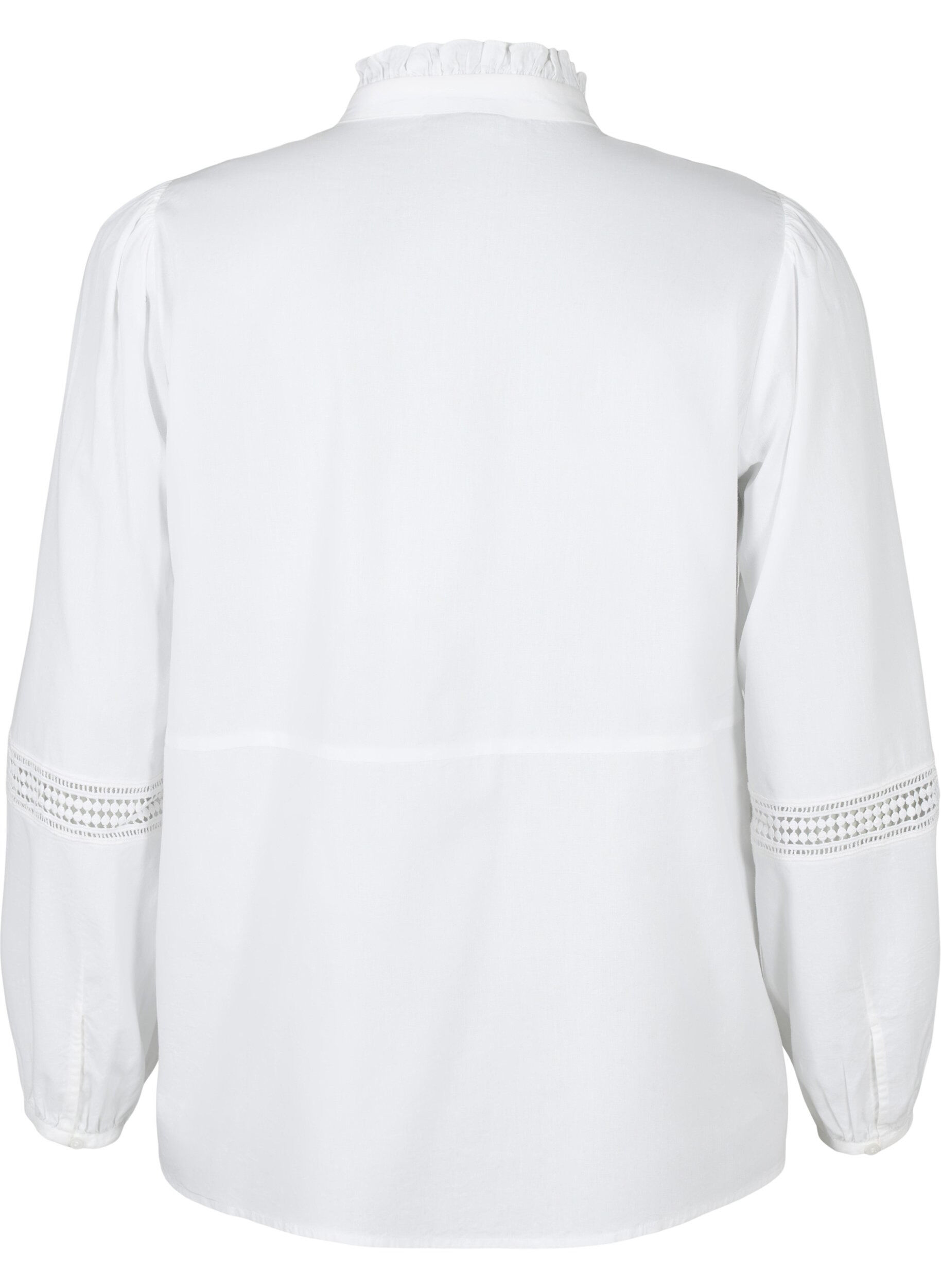 Zizzi Skjortebluse med volang krage og heklet b&aring;nd, Bright White, Packshot image number 1