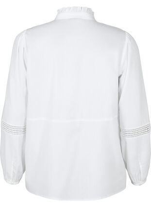 Skjortebluse med volang krage og heklet bånd, Bright White, Packshot image number 1