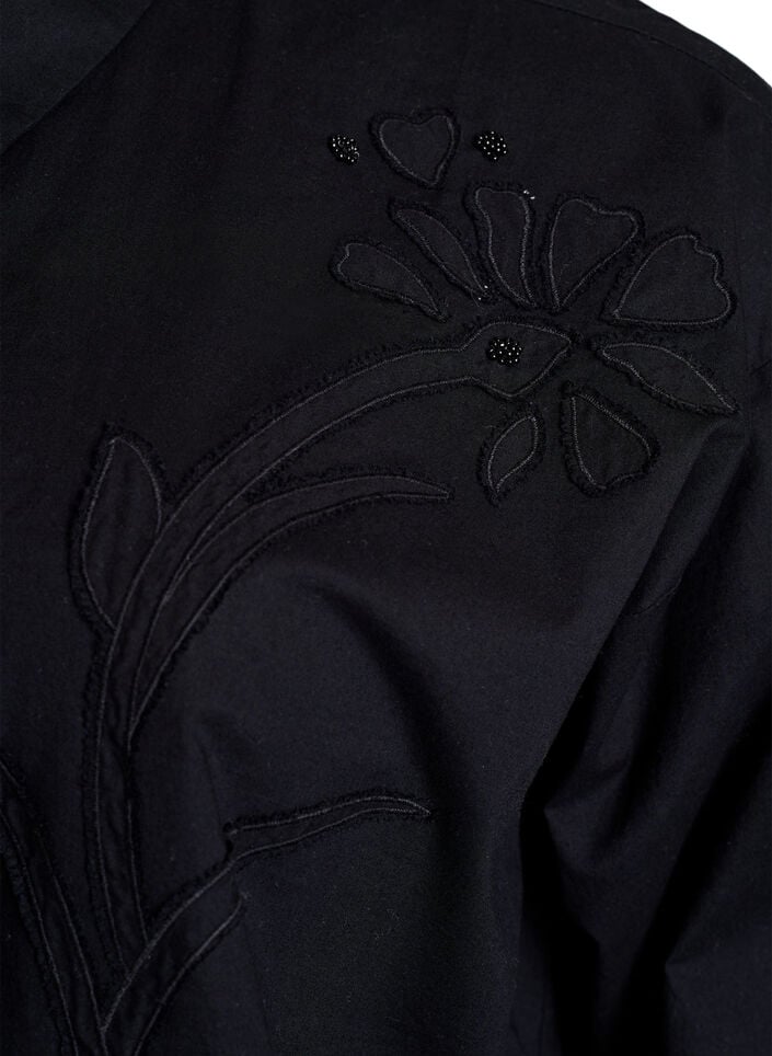 Bomullsskjorte med tone-på-tone blomsterbroderi, Black, Packshot