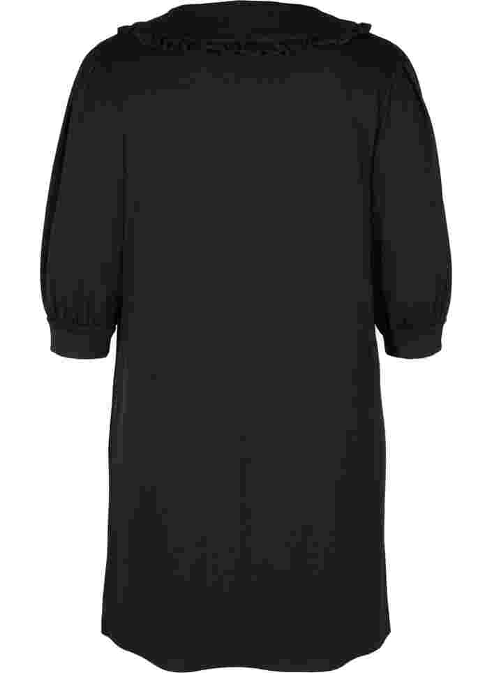 Tunika med 3/4-ermer og volanger, Black, Packshot image number 1