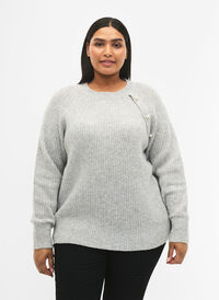 Melert genser med perleknapper, Light Grey Melange, Model