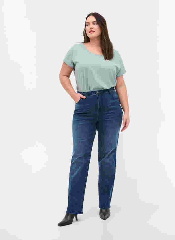 Jeans med ekstra høy liv, Blue denim, Model