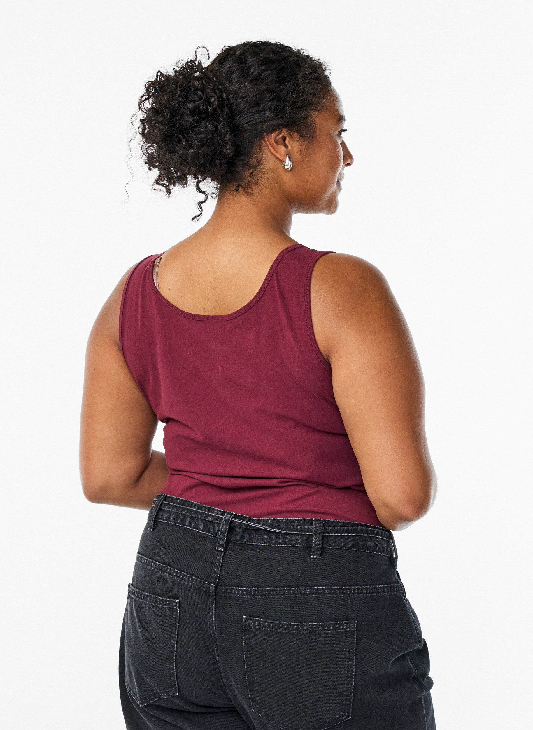 ZizziEnsfarget basic topp i bomull, M&oslash;rk Bordeaux, Model image number 2