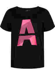 T-skjorte til trening med trykk, Black w. Pink A
