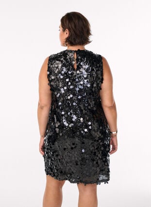 Zizzi Kort paljettkjole, Svart, Model image number 2