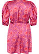 Blomstret kjole med puffede ermer og knytebelte, Rosa, Packshot image number 1