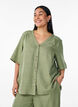 Skjortebluse med V-hals eog korte ermer, Grønn, Model image number 0