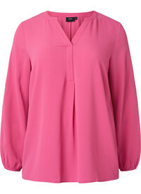 Ensfarget bluse med V-hals