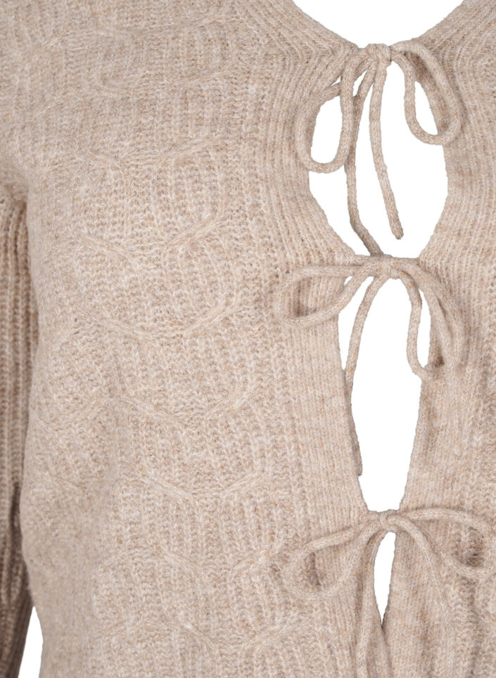 Strikket cardigan med knytedetaljer, Simply Taupe Mel., Packshot image number 2