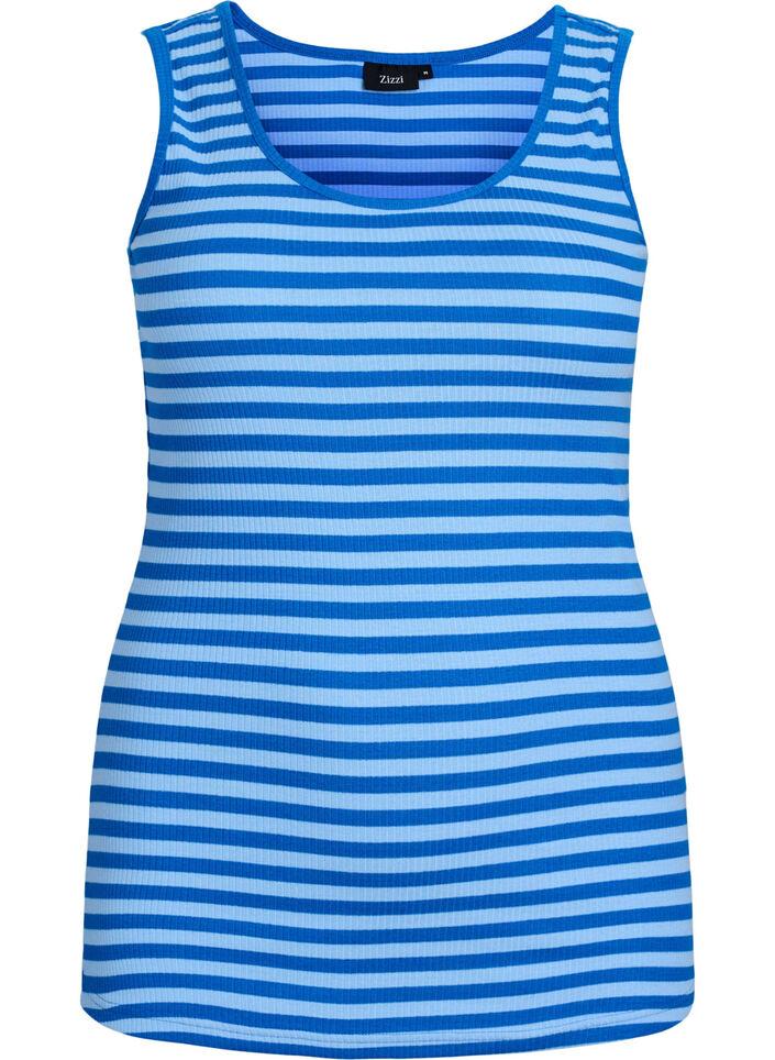 Stripete ribbestrikket singlet, Bl&aring;, Packshot image number 0