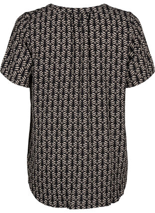 Zizzi Bluse med korte ermer og V-hals, Black S.Graphic AOP, Packshot image number 1