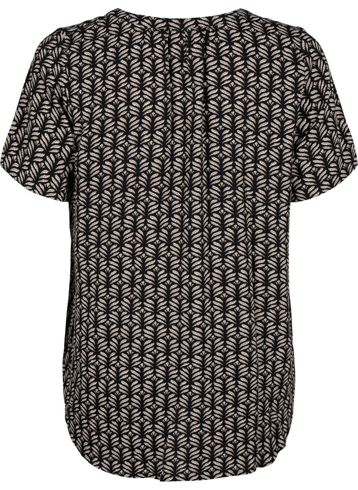 Bluse med korte ermer og V-hals, Black S.Graphic AOP, Packshot image number 1