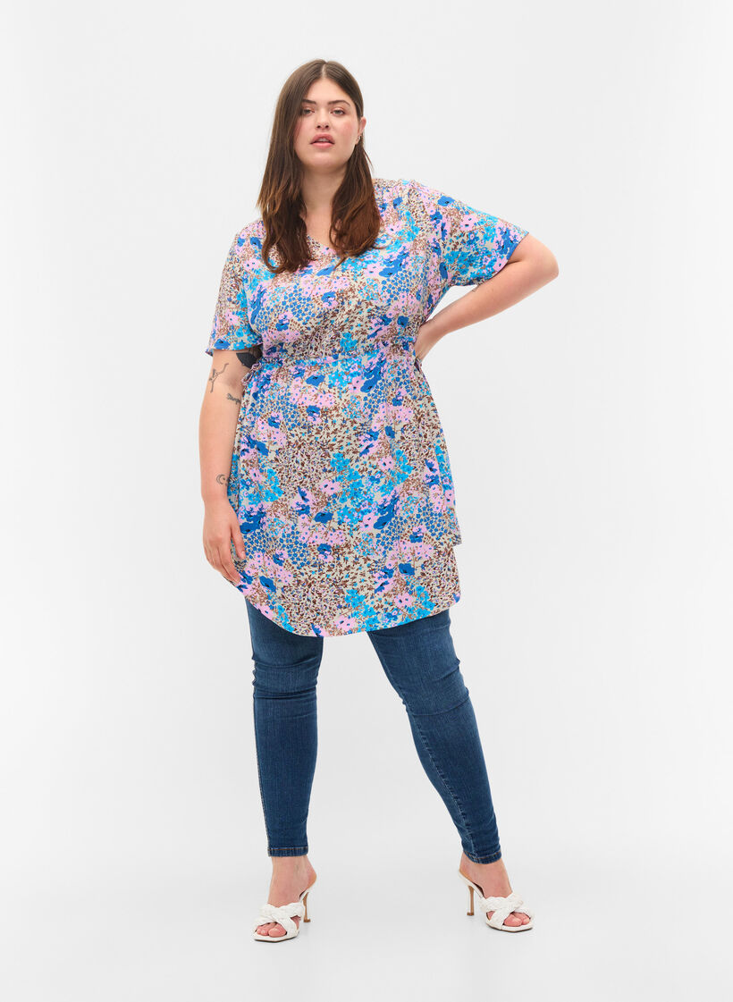 Mønstrete kjole med snøredetaljer, Blue Rose Flower, Model image number 2