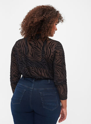 Bluse i mesh med mønster, Black Tiger AOP, Model image number 1