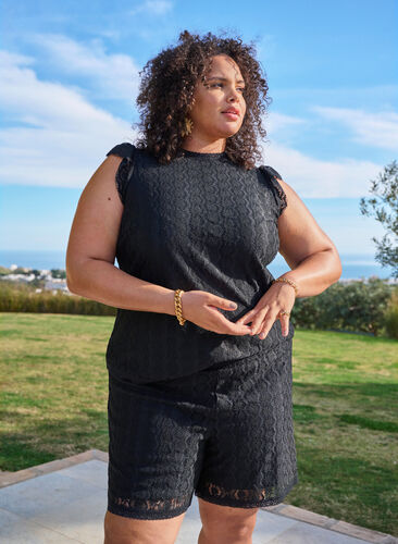 Zizzi Høytlivs shortser med blonder, Svart, Image image number 0