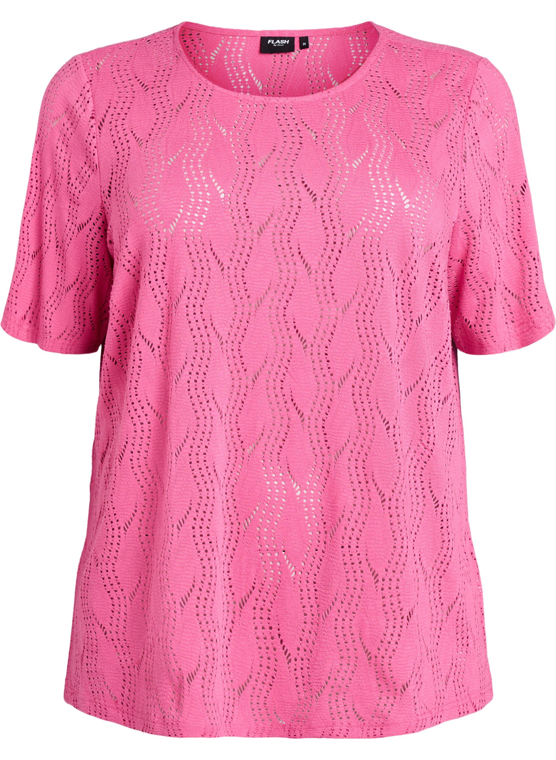 Zizzi FLASH - Jersey T-skjorte med hullm&oslash;nster, Rosa, Packshot image number 0