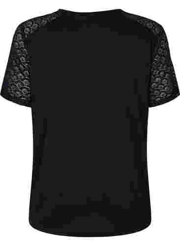 T-skjorte med blondeermer, Black, Packshot image number 1