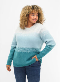 Strikket bluse med brede striper, Light Grey Mel. Comb, Model
