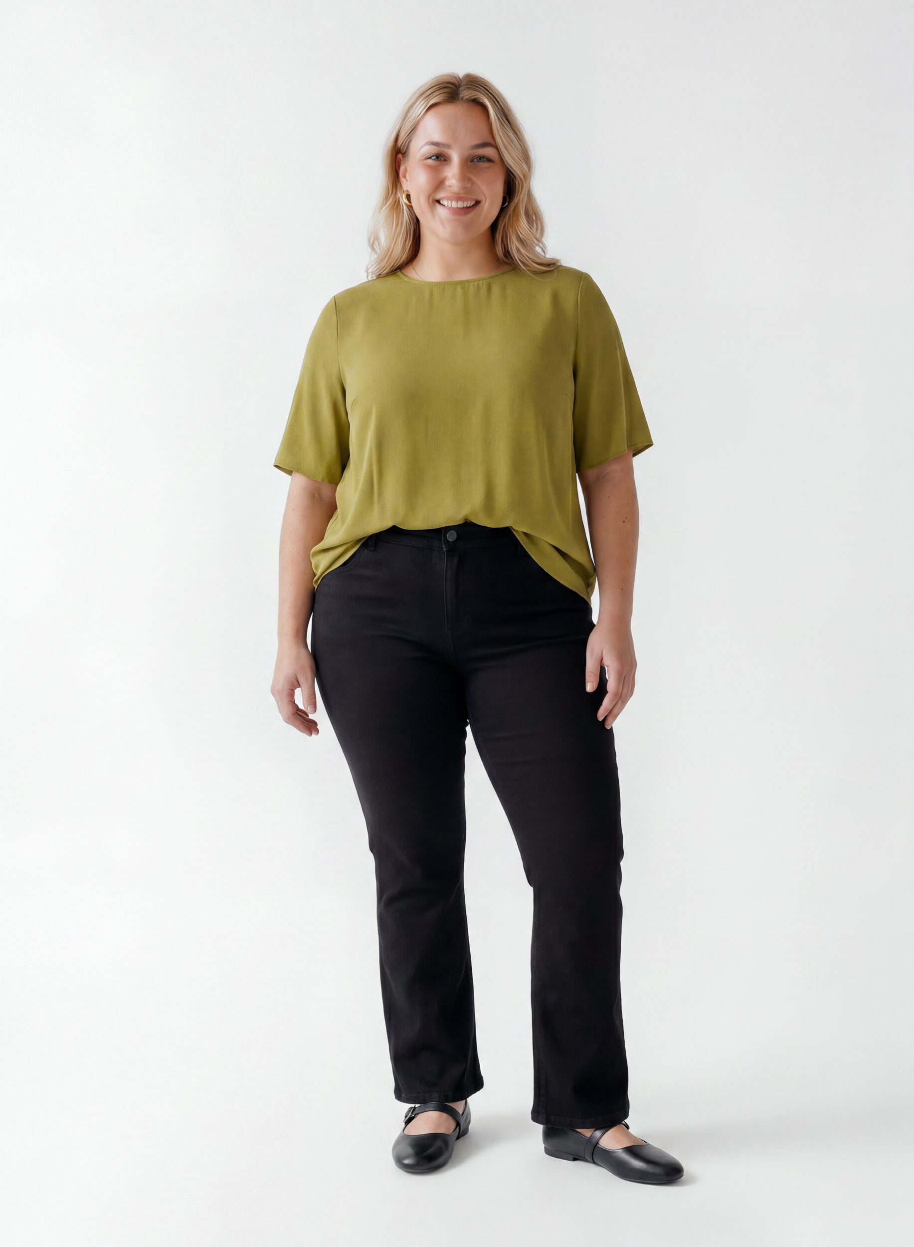 ZizziVevet bluse med korte ermer og rund hals, Gr&oslash;nn, Model image number 1