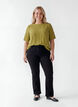 Vevet bluse med korte ermer og rund hals, Gr&oslash;nn, Model image number 1