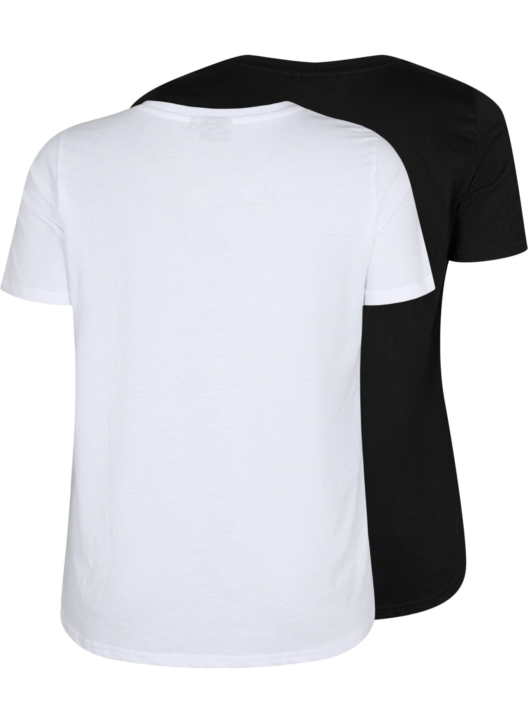 Zizzi T-skjorte med V-hals, 2 stk, Bright White / Black, Packshot image number 1