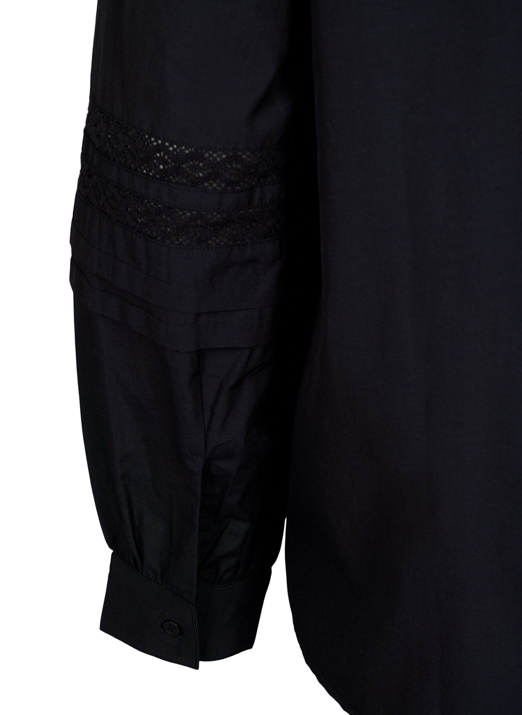 Zizzi Bluse med ruffles og blondestrikk, Svart, Packshot image number 3