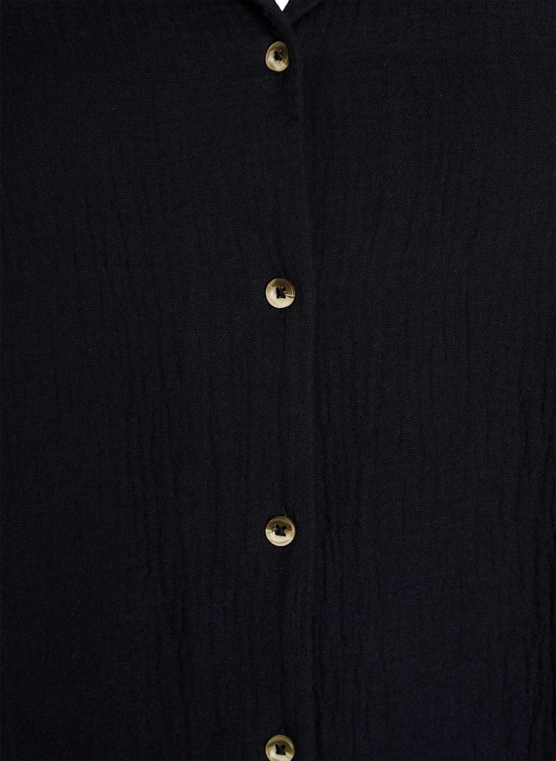 Zizzi Kortermet skjorte i bomullsmusselin, Svart, Packshot image number 2