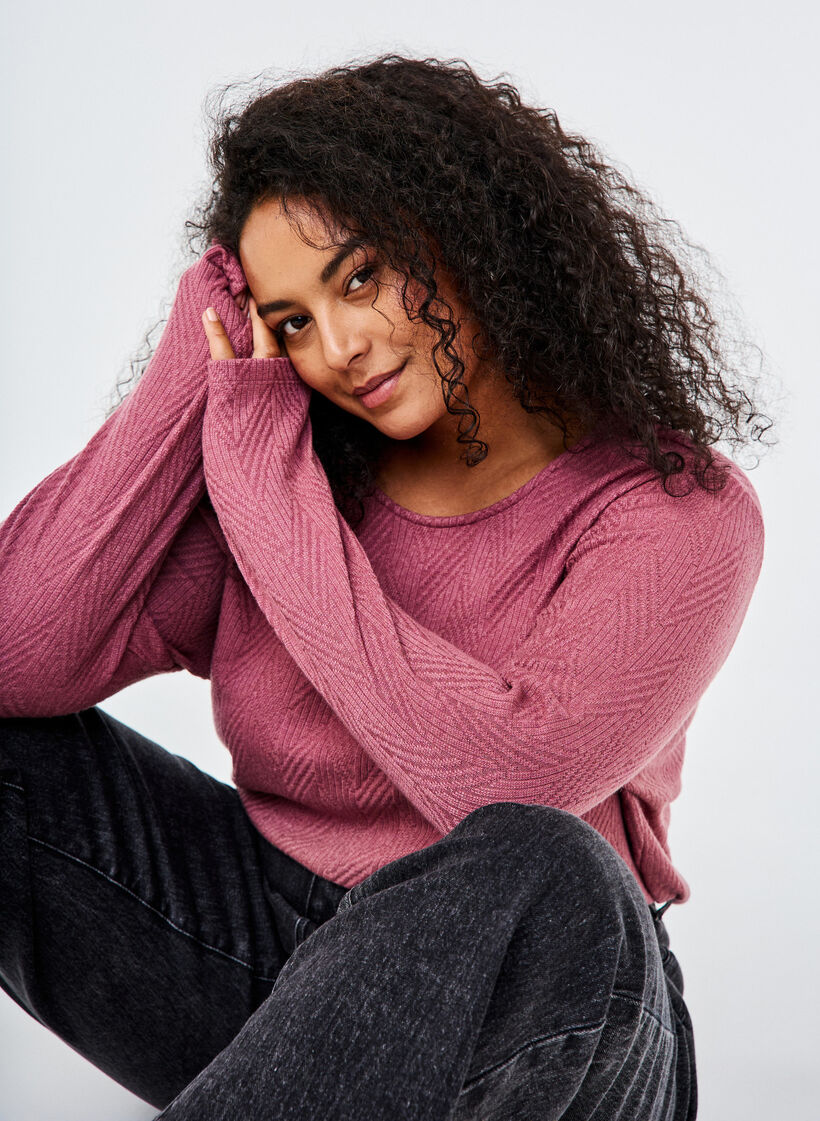 Mønstret bluse med lange ermer, Brun, Image image number 0