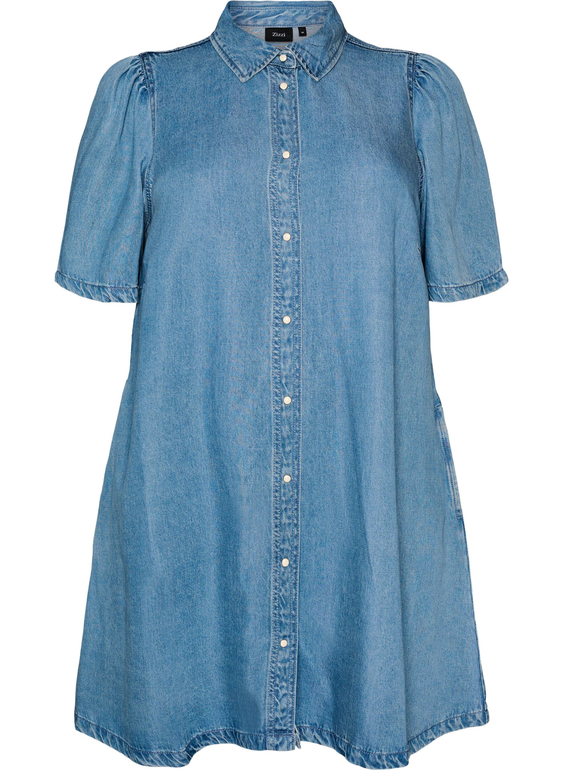 ZizziDenimkjole i lyocell med knapper og korte ermer, Bl&aring;, Packshot image number 0