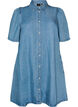 Denimkjole i lyocell med knapper og korte ermer, Bl&aring;, Packshot image number 0