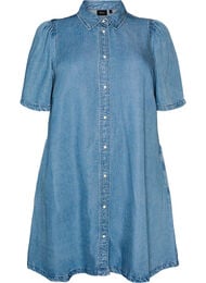Denimkjole i lyocell med knapper og korte ermer, Bl&aring;