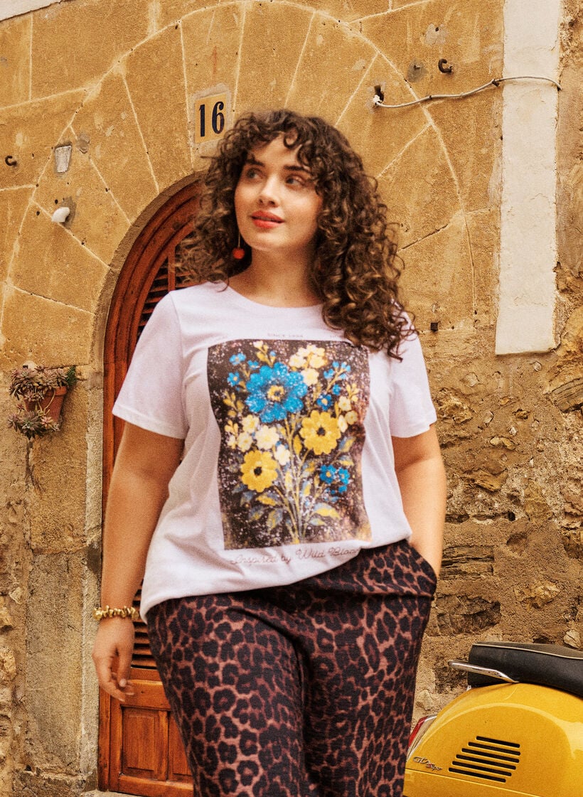 Bomulls T-skjorte med trykk foran, Hvit, Image image number 0