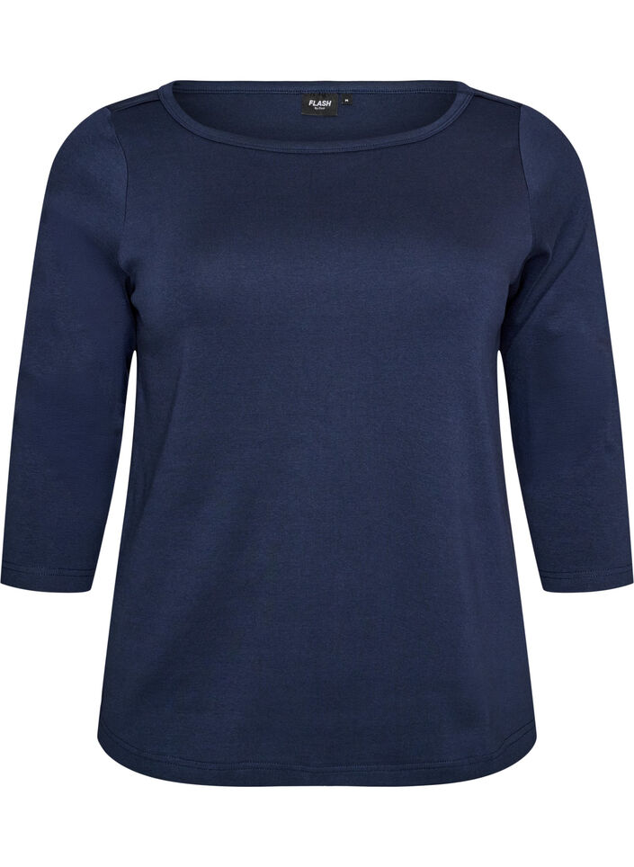 Basis-T-skjorte med b&aring;thals og 3/4-ermer, Bl&aring;, Packshot image number 0