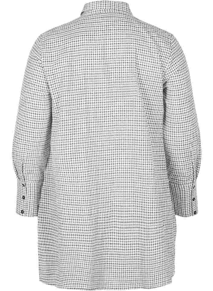 Rutete skjortetunika med knytedetalj, Black/White Check, Packshot image number 1