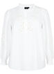 Bluse med volanger og broderi anglaise, Bright White, Packshot image number 0