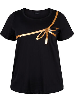 T-skjorte med julemotiv i bomull, Black Copper Bow, Packshot image number 0