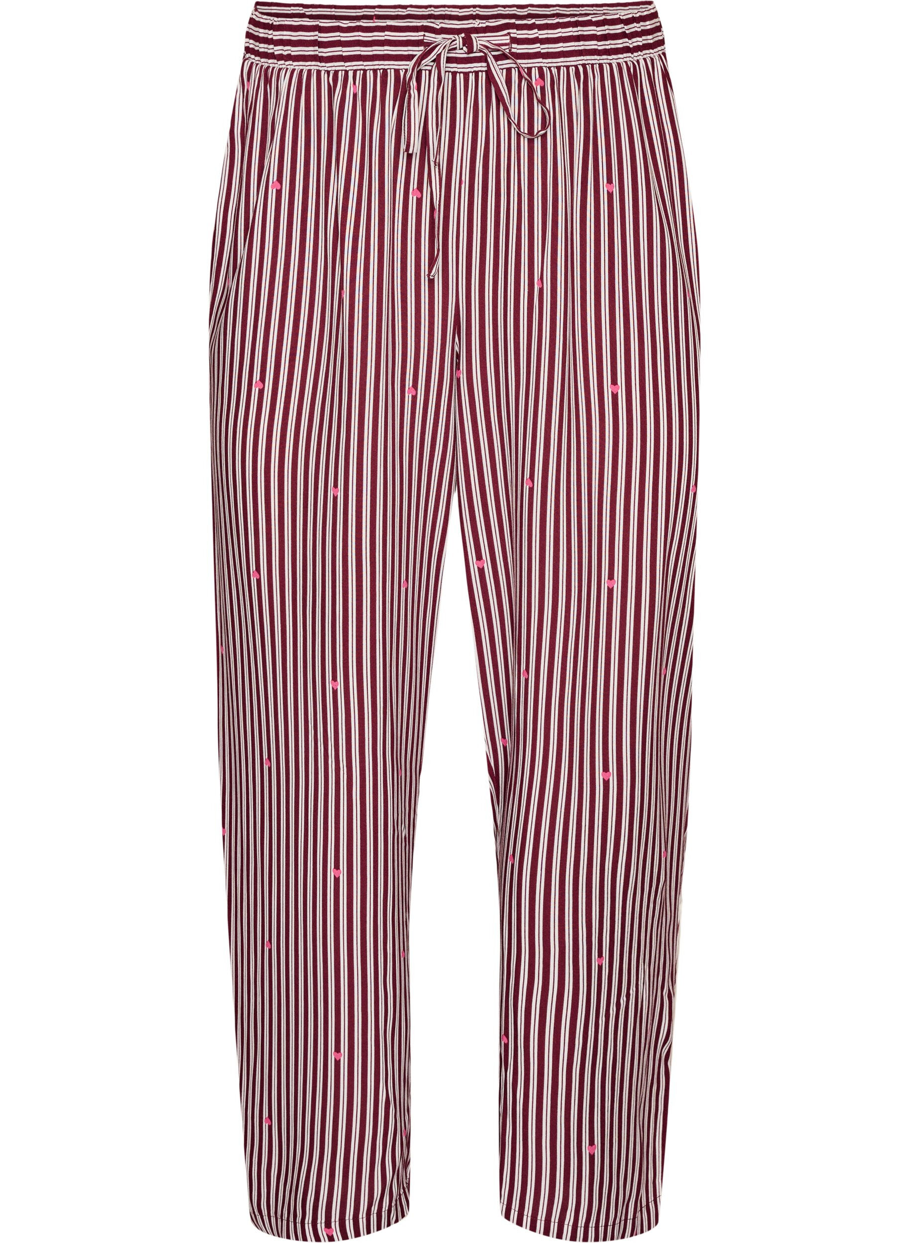 ZizziLoose fit nattbukser med striper og hjerter, M&oslash;rk Bordeaux, Packshot image number 0