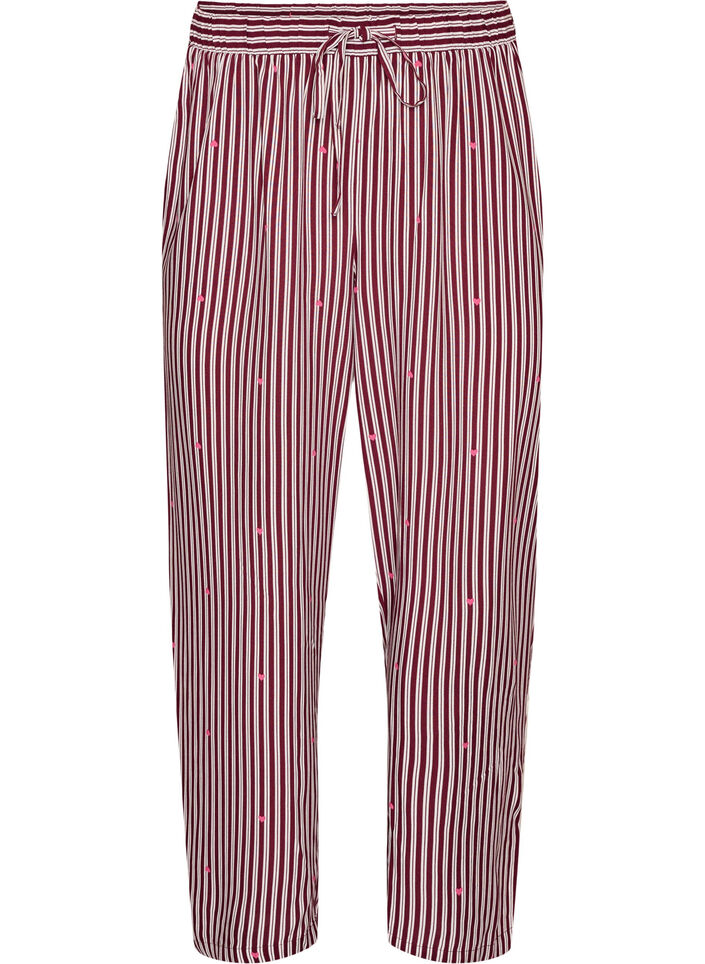 Loose fit nattbukser med striper og hjerter, M&oslash;rk Bordeaux, Packshot image number 0