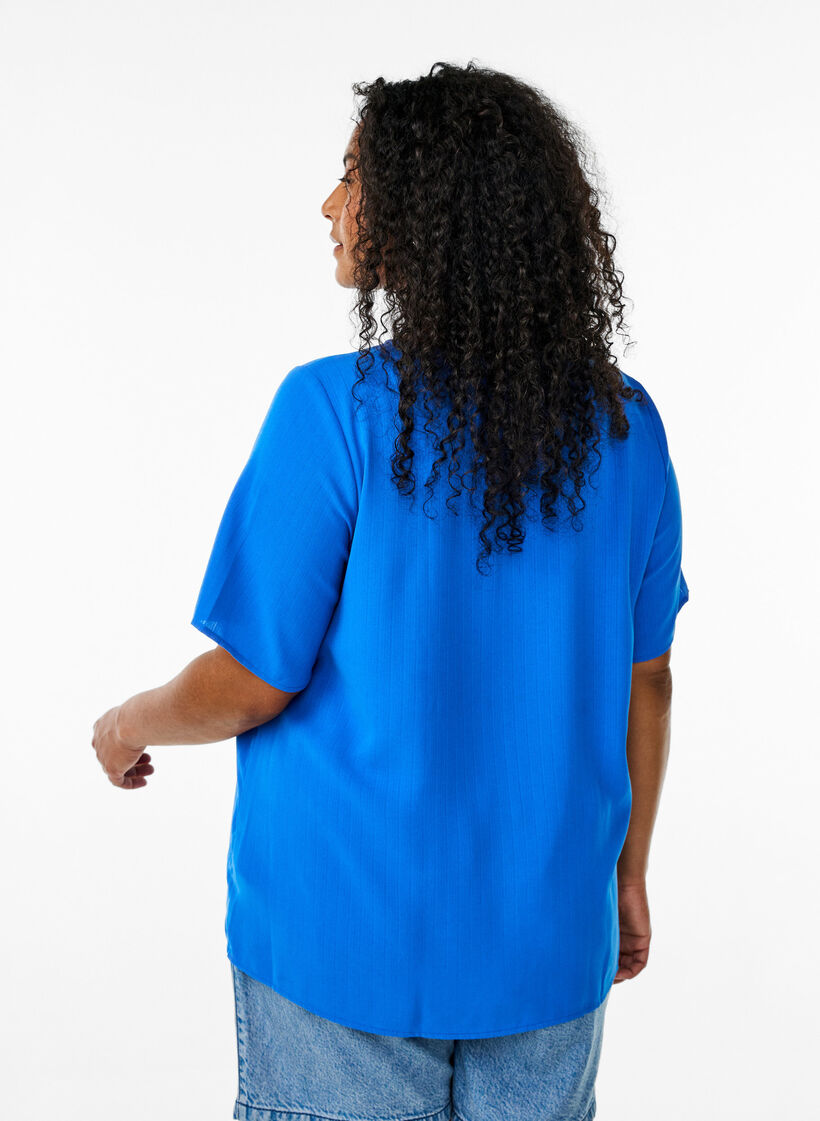 Kortermet bluse med rund hals, Blå, Model image number 2