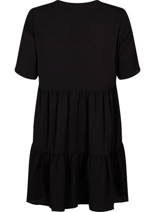 Kortermet kjole med A-lineskåret snitt og snittlinjer, Black, Packshot image number 1