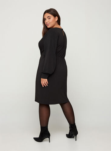 Langermet kjole med V-hals, Black, Model image number 1