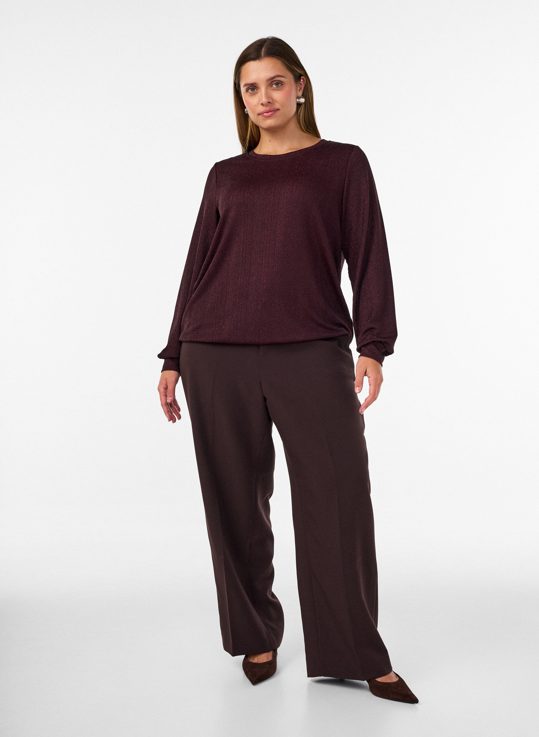 ZizziBluse med vertikal struktur og glittertr&aring;d, R&oslash;d, Model image number 1